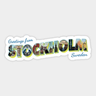 Greetings from Stockholm in Sweden Vintage style retro souvenir stickers magnets Sticker